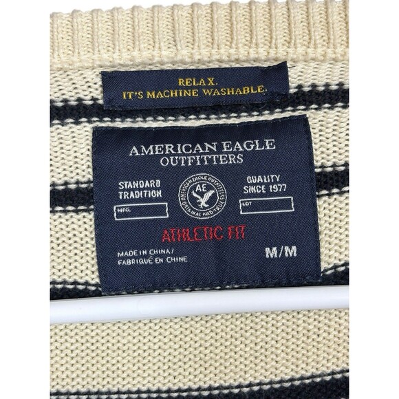 American Eagle Men’s Striped Crewneck Sweater Medium Athletic Fit 100% Cotton - Picture 6 of 11